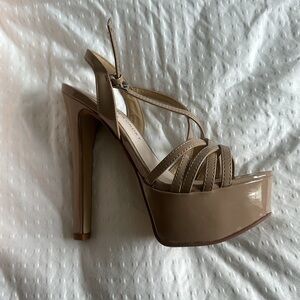 High heels, color tan , wear ones , good for style and pageant.